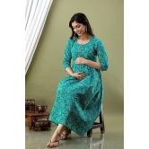 KASHVI Creation Women's Cotton Floral Printed Anarkali Maternity Feeding Kurti-Sky Blue