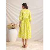 Janasya Cotton Printed Midi Womens A-line Dress - Lime Green ( Pack of 1 ) - None