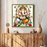 Ganesh Ji With Lotus Colorful Wood Print Wall Art-48 X 48 Inches / Birchwood Thickness: 6mm