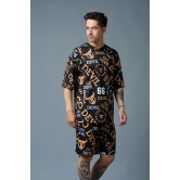 Go Devil 66 (in Musturd) All over Printed Black Polyester Co-ord Set for Men 4XL