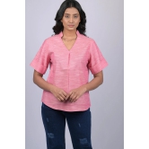 Pink  Colour V-Neck Top With Collar (OTL-TPS1045)-Pink / XXL