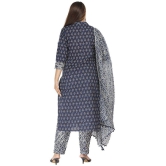 HIGHLIGHT FASHION EXPORT Navy Cotton Kurti With Pants - Stitched Suit Single - None