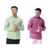 KLOSET By RIAG 100% Cotton Regular Fit Self Design Full Sleeves Men's Casual Shirt - Magenta ( Pack of 2 ) - None