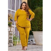 PrettyPlus by Desinoor.com Mustard Self Design Pant Top Set - None