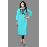 haya fashion - Turquoise Rayon Women's Straight Kurti ( Pack of 1 ) - None