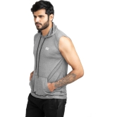 Men Solid Hooded Neck Polyester Grey T-Shirt