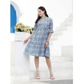 Stylum Cotton Printed Knee Length Womens Fit & Flare Dress - Blue ( Pack of 1 ) - None