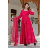 Pink Chikankari Anarkali Suit Set Pink L