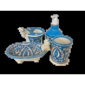 KHURJA POTTERY Bathroom set Mughal painting Sky Blue New SO4