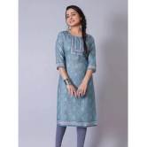 RIAANA Cotton Blend Printed Straight Womens Kurti - Blue ( Pack of 1 ) - None