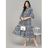 Stylum Cotton Printed Midi Womens Fit & Flare Dress - Navy Blue ( Pack of 1 ) - None