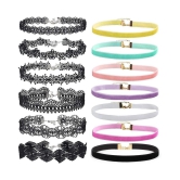 Romp Fashion 13 Pieces Colorful Gothic Choker Necklace for Girls and Women - Multi Color