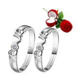 Silver Plated Adjustable Couple Rings Set for lovers Ring with 1 Piece Red Rose Gift Box  for Men and Women - None