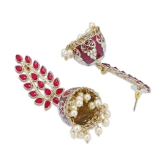 Sukkhi Delightful Pearl Gold Plated Meenakari Jhumki Earring for Women - Maroon