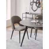 Dining Chair Black With Light Grey Fabric Finish-Grey