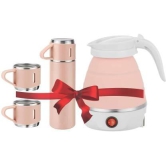 Combo Pack Silicon folding Kettle 600Ml and Vaccum Flask Set (500ML) With 3 Mugs Electric Kettle  (0.6 L, Multicolor)