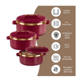 Milton - Maroon Steel Thermoware Casserole ( Set of 3 , 1300 mL ) - Maroon