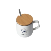 Star Ceramic Coffee Mug With Lid - 350 ml, Stirring Spoon