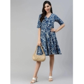 Divena - Cotton Blue Womens Fit And Flare Dress ( Pack of 1 ) - None