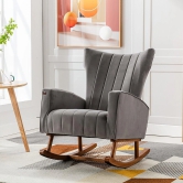 Wooden Velvet Accent Rocking Chair (Grey)-Grey