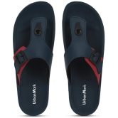 UrbanMark Men Comfortable T-Shape With Side Buckle Thong Flip-Flop - Navy - None