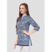 Meher Impex Cotton Blend Printed A-line Womens Kurti - Blue ( Pack of 1 ) - None