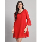 Curvydrobe Georgette Solid Mini Womens A-line Dress - Red ( Pack of 1 ) - None