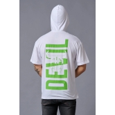 Devil (in Green) Printed White Hooded Oversized T-Shirt for Men L