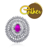 Gilher Fancy American Diamond Pink Ruby Stone Cocktail Ring With Adjustable Size For Women And Girls - None