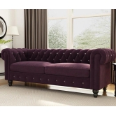 Graceful 3 Seater Velvet Rolled Arm Chesterfield Sofa-Gray