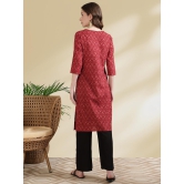 Rangita Women Cotton Red Embroidered Knee Length Straight Kurti - None