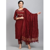 Desinoor - Maroon Straight Cotton Silk Women''s Stitched Salwar Suit ( Pack of 1 ) - None