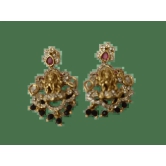 Stunning antique gold plated Goddess Lakshmi earrings with intricate detailing and black beads.