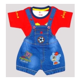 Wise Guys - Red & Blue Denim Unisex Dungaree Sets ( Pack of 1 ) - None