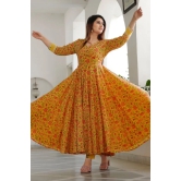 Yellow Floral Printed Anarkali Set 3XL