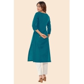 Glomee - Teal Cotton Womens Straight Kurti ( Pack of 1 ) - None