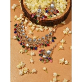 Gold Plated Kundan Beaded Necklace, Earrings and Maang Tikka Set