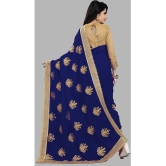 Om Shantam Sarees - Navy Blue Silk Blend Saree With Blouse Piece ( Pack of 1 ) - Navy Blue