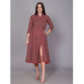 HIGHLIGHT FASHION EXPORT Cotton Blend Printed Midi Womens A-line Dress - Maroon ( Pack of 1 ) - None