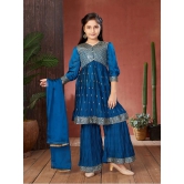 Aarika Teal Georgette Girls Kurta and Sharara Set ( Pack of 1 ) - None