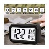 Plastic Digital Smart Backlight Battery Operated Alarm Table Clock with Automatic Sensor, Date and Temperature (Black)