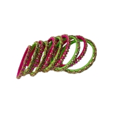 Pink and Green Bangle Set with Kundan Stones