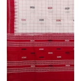 Offwhite Red Sambalpuri Handwoven Hath Kumbha with Fish Buti Cotton Dupatta