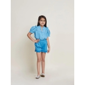 Sini Embroided Cotton Slub Girls Shorts - Blue-2-3Y