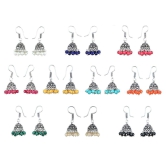 OranGey Fashion Multicolor Pure Brass Silver-Plated Combo Of 10 Jhumki Earrings For Women