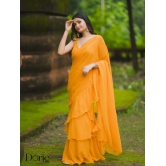 Yellow Georgette Pre Draped Saree by Dorie