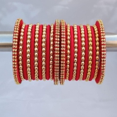 Stylish Alloy Women & Girl's Bagdi Thread Golden Moti Bangles | Golden Bangles | Alloy Bangles | Bagdi Thread Bangles | Fashion Bangles-100 (Red, 2.6)