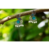 Earrings For Women Oxidised Silver Peacock Shape Jhumki Earrings For Girls And Women (Blue)