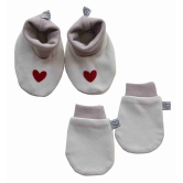 Cream Bootie printed with heart+Mitten Set (100% Cotton Interlock)