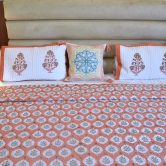 Bahaar Quilted Block Printed Bedcover-Orange